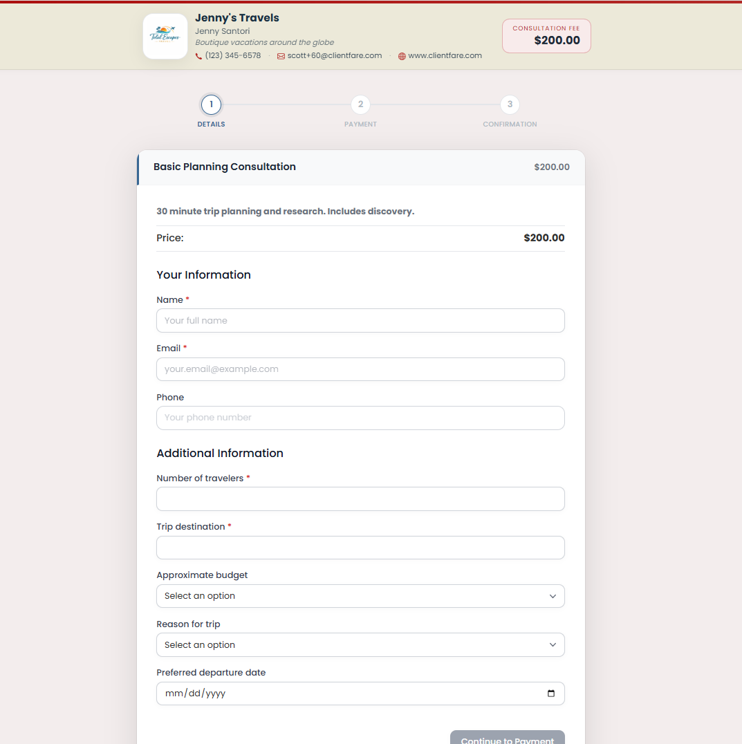 Screenshot of branded client portal with custom intake form